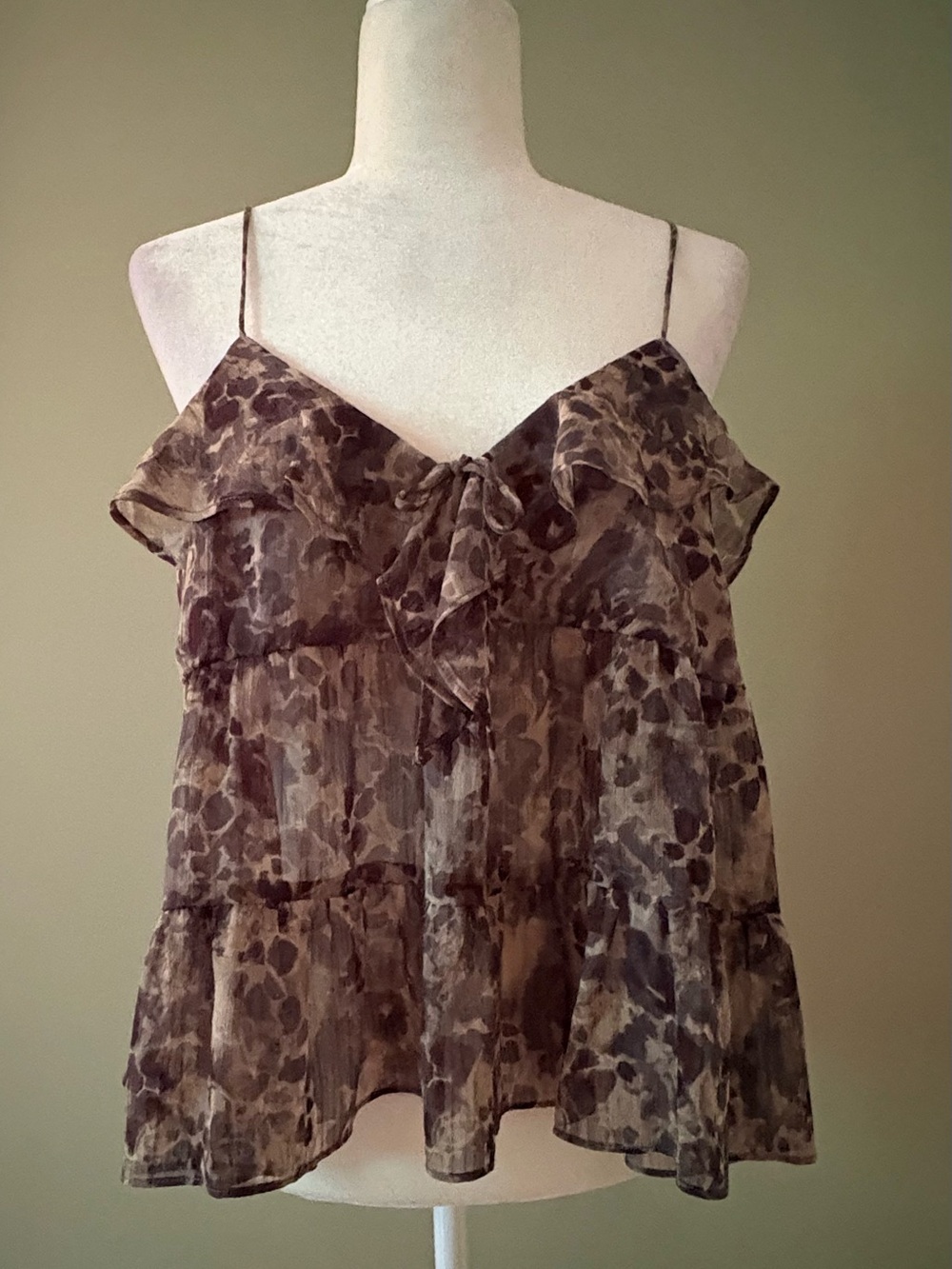 Women's Brown Animal-Print Ruffle Camisole